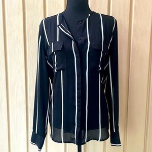 Black & White Stripe Button Down Long Sleeve Shirt Blouse